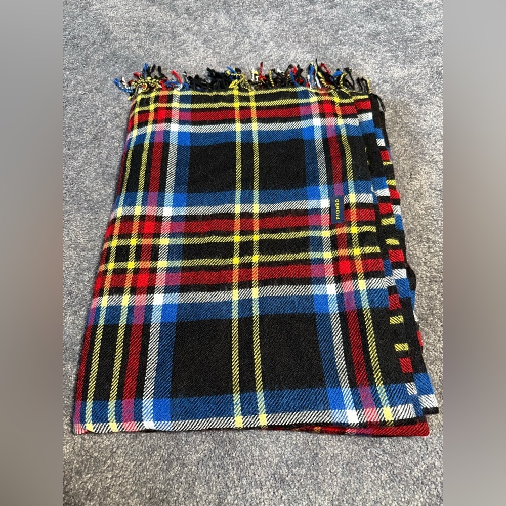 Piombo Vibrant Tartan Fringe Throw Blanket Size 54X65 inches